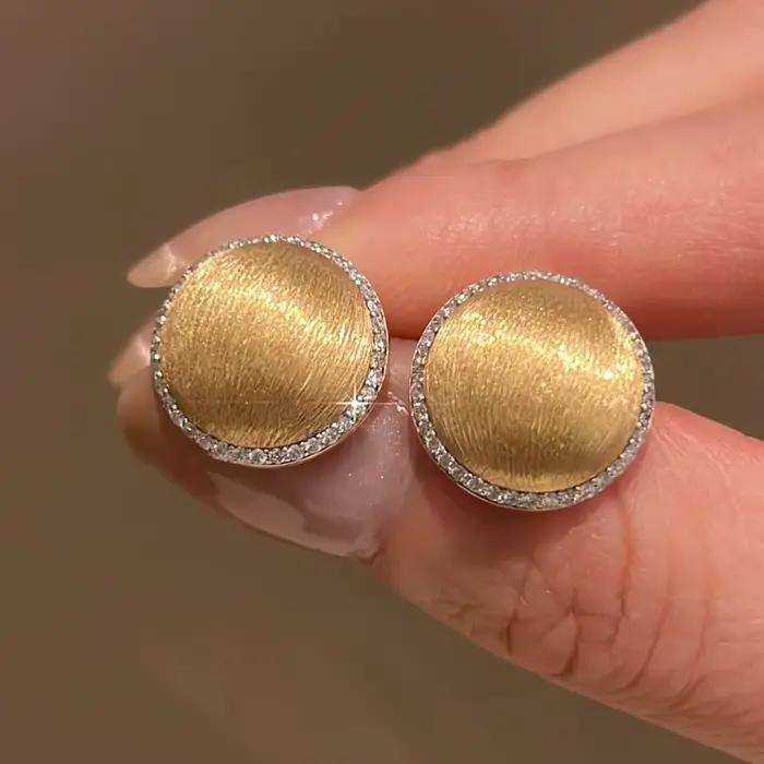 OKLA classique haut de gamme tréfilage incrusté diamant boucles d'oreilles rondes pour les femmes de