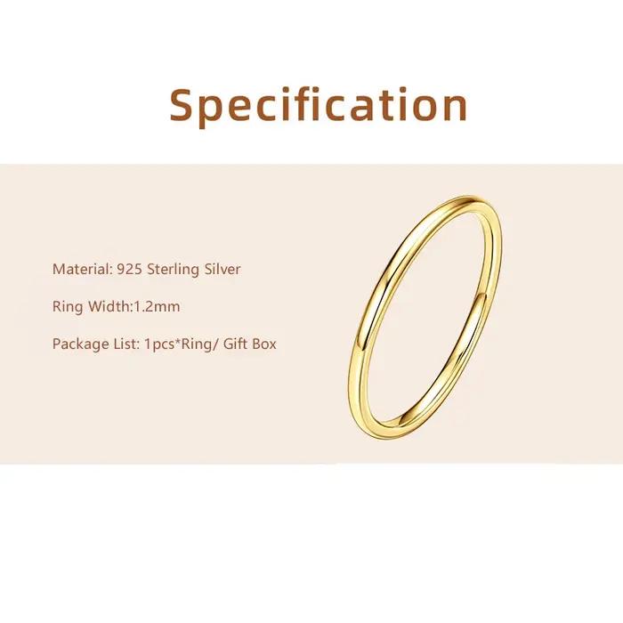 Lnngy 14K plaqué or bague Anillo Plata 925 en argent Sterling 1.2mm largeur anneaux lisses pour les femmes bijoux de mariage simples