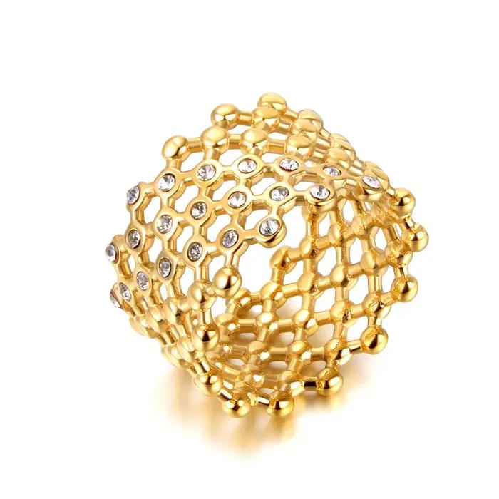 Lokaer cubique Zircon CZ pierre cristal large anneau bijoux femmes en acier inoxydable étanche 18K plaqué or bagues de déclaration R24002