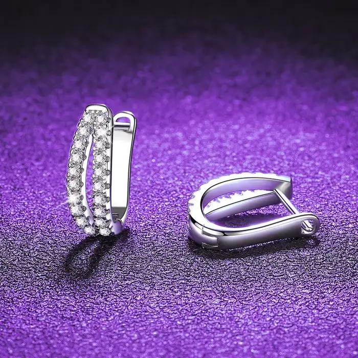 Boucles d'oreilles en argent sterling 925 serties de Moissanite double rangée pour femmes occasions spéciales elegance geometric design