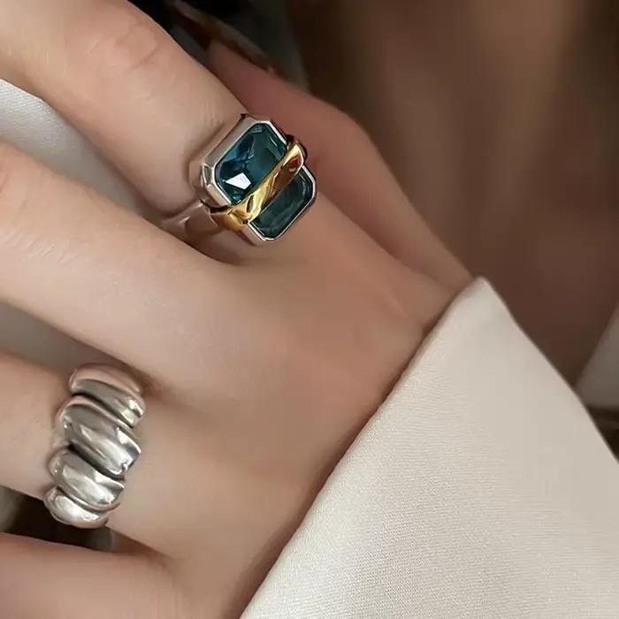 Bagues de fiançailles en argent Sterling 925 et Zircons bleus pour femmes et Couples