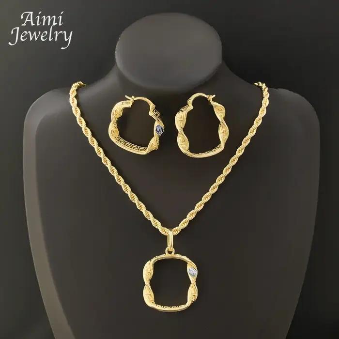 Ensemble de bijoux plaqués or 18 carats pour femmes, carré exquis, Simple, dubaï, gros cerceau, boucles d'oreilles, collier, cadeaux de fête de mariage