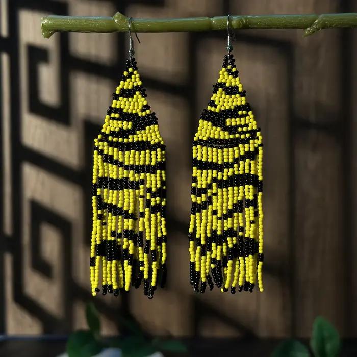 AHAYA – boucles d'oreilles bohème officielles à pampilles, perles de rocaille, perles de verre, imprimé léopard en peau de tigre tissé à la main, bijoux quotidiens pour femmes