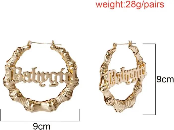 Grandes boucles d'oreilles créoles en bambou plaqué or et argent pour femmes, tenues pour petite amie des années 80 et 90, Style Hip-Pop, bijoux cadeaux de fête