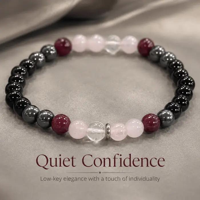 Bracelet de perles rondes noires et roses, bracelet élastique avec accent bordeaux, bijoux perlés simples et brillants, cadeau pour amis, couples, famille