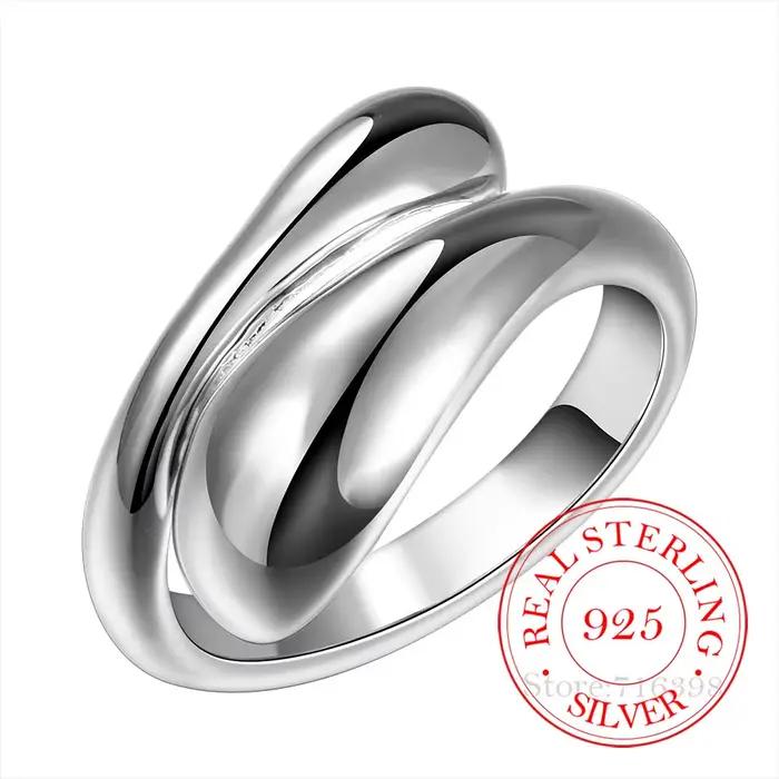 Goutte d'eau 925 bagues en argent Sterling pour femmes Bijoux, mignon ouverture réglable anneau Anil
