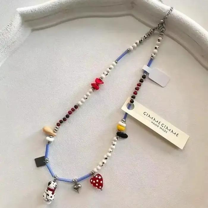 Collier de chiot dalmatien en perles noires et blanches, ras du cou fait à la main, pendentif de chiot, mignon, bijoux pour amoureux des chiens