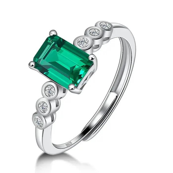 Bague ajustable LinkerLove en argent sterling 925 avec émeraude 1 carat