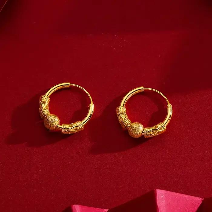 Boucles d'oreilles en perles de couleur or véritable K, bijoux fins, ne se décolore pas, bijoux de fiançailles et de mariage, de noël, cadeaux