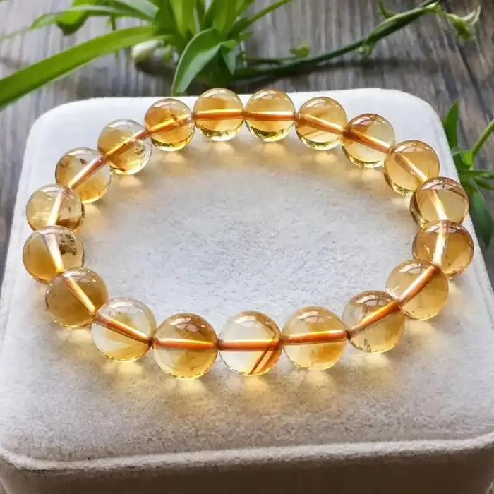 Bracelet en citrine naturelle véritable pour femmes et hommes, perles rondes de 7 à 12 mm, bracelet à brins pour occasions spéciales et cadeau d'anniversaire