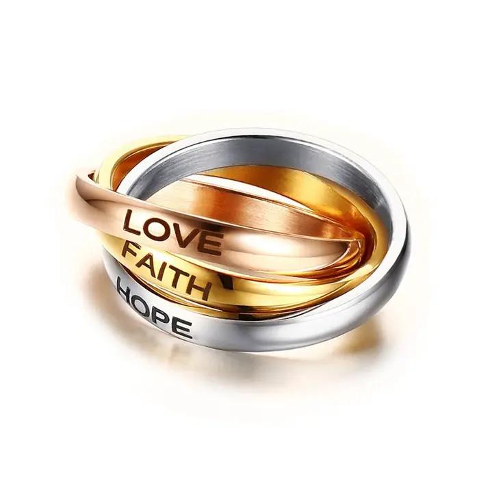 Personnaliser les bijoux 3 bagues ensembles pour les femmes en acier inoxydable bague de fiançailles de mariage personnalisé en gros