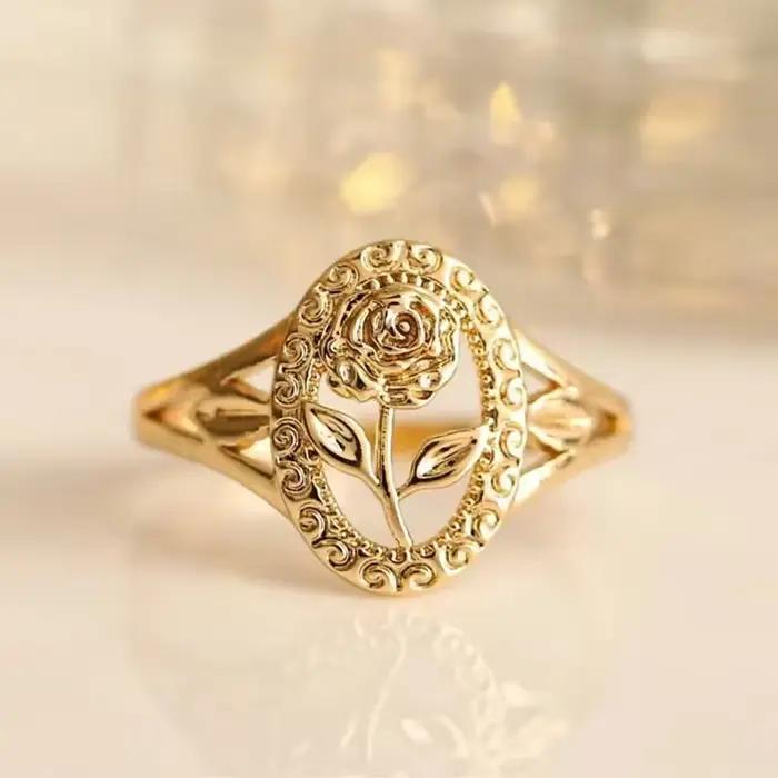 Bagues Vintage couleur or Rose pour femmes, mode Punk ovale creux Design réglable, bijoux cadeaux
