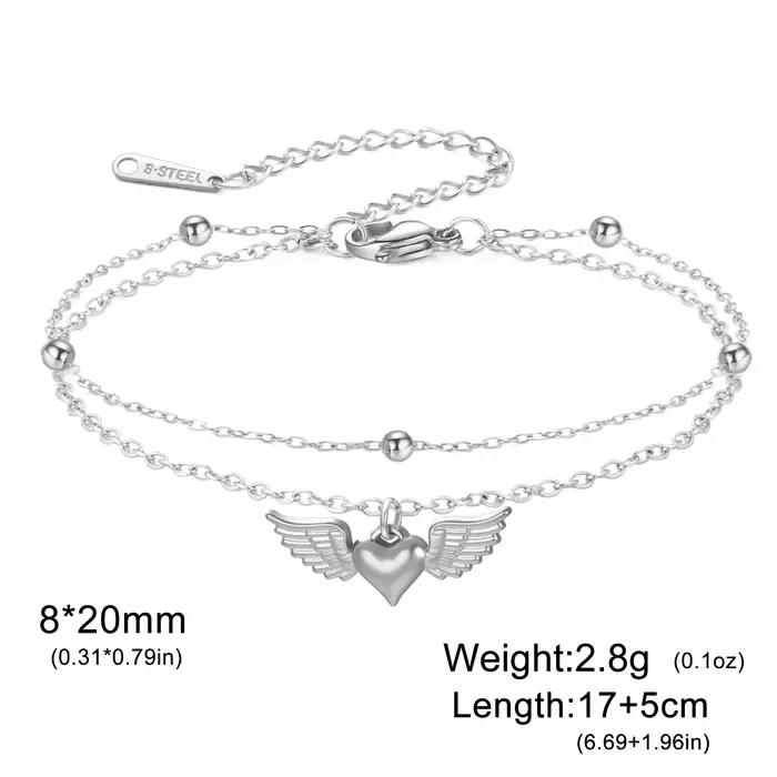 Teamer – Bracelet à breloques en forme d'aile de cœur pour femmes, en acier inoxydable, couleur or,